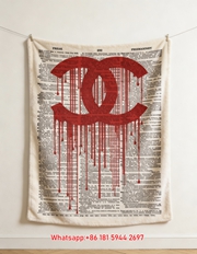 Chanel Red Dripping CC Logo Vintage Dictionary Page Flannel Sofa Throw Blanket IMG_6784